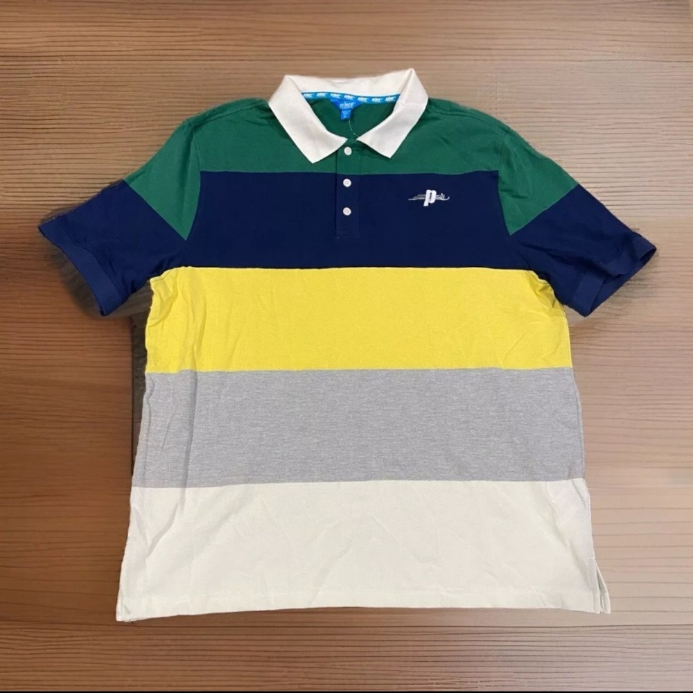 Prince Pickleball Polo Shirt White Blue Yellow Color Block Striped Men Size XL